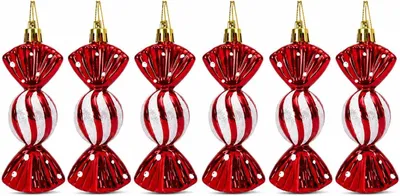 Immagine prodotto di Decorazioni albero caramelle – 6 pendenti rossi e bianchi, 10,5 x 4,5 cm