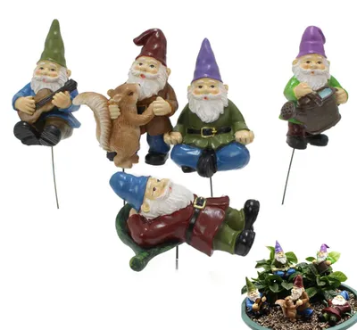 5 Gartenzwerge aus Harz, lustige Zwergfiguren, 4–7 cm, für Außenbereiche