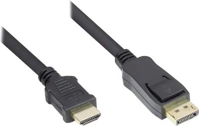 Produktbild von Anschlusskabel DisplayPort 1.2 an HDMI, 4K @30Hz, vergoldete Kontakte, OFC, schwarz, 5m, Good Connections®