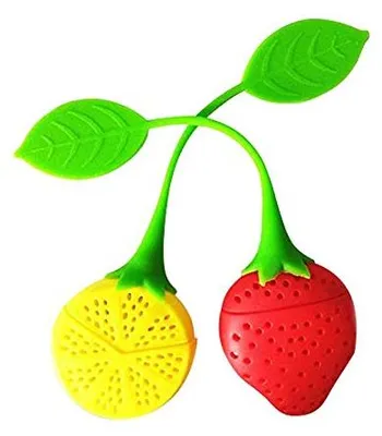 2er-Pack Tee-Eier aus Silikon, Zitrone & Erdbeere, wiederverwendbar