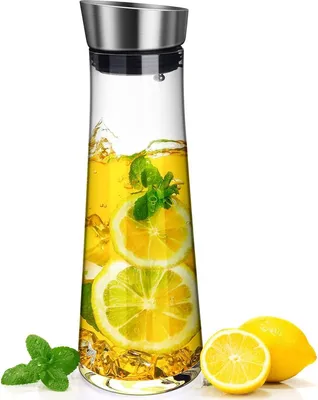Produktbild von PromoHome® Glaskanne 1L mit Edelstahldeckel, Kanne aus langlebigem Borosilikatglas für Wasser, Milch, Saft und Limonade