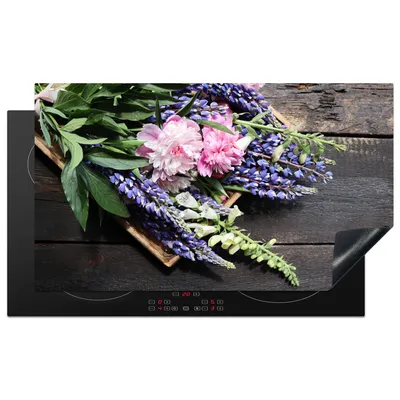 Produktbild von KitchenYeah© Herdabdeckplatte Blumen - Vintage - Holz , 89x51cm, Küche Deko, Glaskeramikkochfeld Herdabdeckung, Abdeckplatte fùr Kochfeld