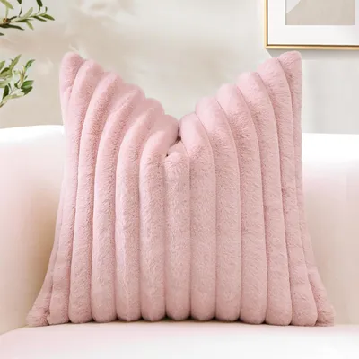 Produktbild von 1 Plüsch-Samtkissenbezug, weicher Dekokissenbezug aus Kunstfell für Sofa, flauschiger Kissenbezug für Schlaf- und Wohnzimmer (40x40cm, Lederrosa)