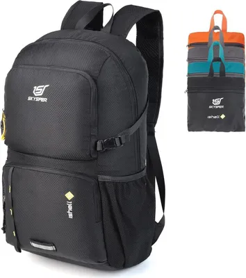 Produktbild von Ultraleichter Faltbarer Rucksack 30L Nassfach Wasserfest Schwarz