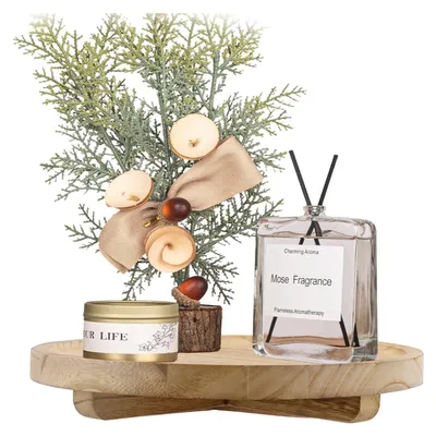 Image de Solidchoice - Plateau rond en bois pour bougies et décoration
