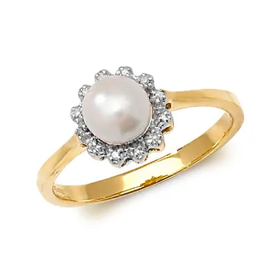 Produktbild von 9 Karat (375) Gold Damen - Diamant Solitärring Brillant-Schliff H - PK mit Süßwasser-Zuchtperle, 51 (16.2); TRS31643RSL