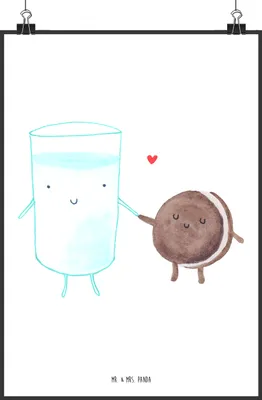 Produktbild von Mr. & Mrs. Panda Bild Milch Keks DIN A2 - Weiß - Geschenk, Wanddeko, Kaffee, Plakat, Cookie, drucke, Kekse, Lustige Sprüche, Wandbild, Milk