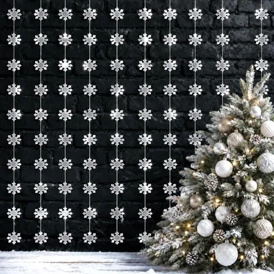 Papier-Schneeflocken-Girlande, 4 Stück, 4 m, 5 cm, silber