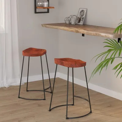 Image de The Living Store Tabouret de bar Gavin 2 pcs. 45x40x63 cm Bois massif Mango