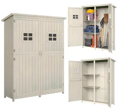 Produktbild von Outsunny Gartenschrank Holz Geräteschuppen Gerätehaus Pultdach H164cm Grau