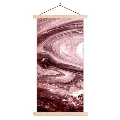 Produktbild von MuchoWow® Textilposter Marmor - Gold - Rosa 60x120 cm mit holzfarbenen Rahmen - Holz