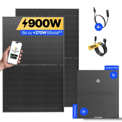 Produktbild von 900W Balkonkraftwerk mit Speicher + Erweiterung Solakon ONE (4,22 kWh) Solaranlage Steckerfertig WIFI Komplettset Photovoltaik Anlage, Kabellänge: 10m