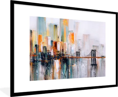 Produktbild von MuchoWow® Gerahmtes Poster Ölgemälde - Skyline - Abstrakt 90x60 cm - Poster mit Schwarzem Bilderrahmen Wandposter Rahmen Foto Bilder - Wanddekoration - Fotos