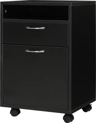 Image de HOMCOM Caisson de bureau rangement bureau sur roulettes tiroir placard niche panneaux particules noir