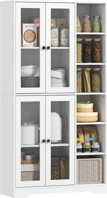 Produktbild von HOMCOM Küchenschrank Buffetschrank mit 4 Soft-Close-Glastüren, 6 offenen Fächern