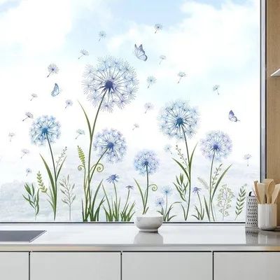 Image de Autocollants de fenêtre « Papillon bleu » - Motifs floraux estivaux - Décoration pour portes vitrées