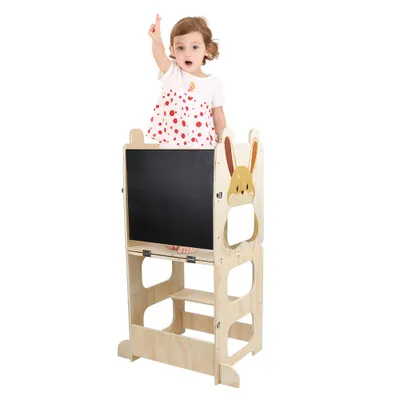 Image de Tour d'apprentissage Chaise d'apprentissage avec tableau à craies 2 en 1 Cuisine Learning Aides de cuisine Tour d'apprentissage Montessori pour enfants 91×41×38cm