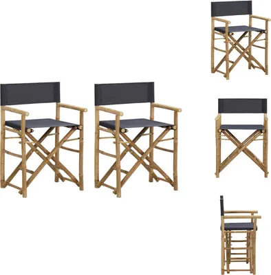 Productafbeelding van vidaXL Opvouwbare regiestoelen, 2 stuks, donkergrijs, bamboe en stof - Tuinstoelen
