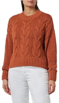 Image de Pull à col rond bleu marine ; motif feuille d'automne