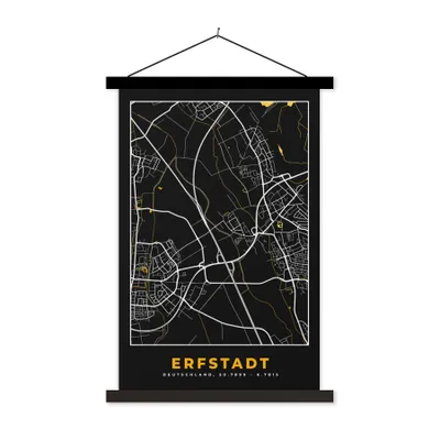 Produktbild von MuchoWow® Textilposter Stadtplan - Deutschland - Gold - Erfstadt - Karte 40x60 cm mit schwarzem Rahmen - Wanddekorationen