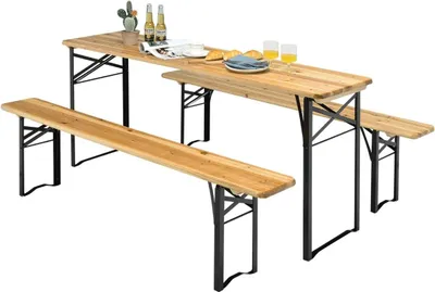 Immagine prodotto di Tavolo da birra lungo 178 cm con set di posti a sedere Tavolo da picnic pieghevole in 3 pezzi e set da panca