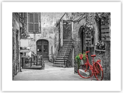 Produktbild von Poster - Poster ohne Rahmen - Rot Fahrrad Allee - 40x30 cm - Wand Bild - Wanddeko - Wandbilder - Kunstposter - Wandposter - Bilder - Kunstdruck - Wanddekoration - Wandbild - P2XAA40x30-4410