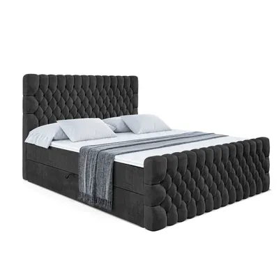 Produktbild von ALTDECOR Boxspringbett mit Fußteil, H3 Matratze und Topper - 120 x 200 cm - SERENE-Z - Schwarz Samt - Polsterbett mit Bettkasten und Lattenrost, Bett mit Stauraum