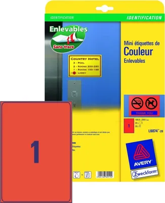 Obrázok produktu pre Avery L6074-20, Červená, 199.6 x 289.1mm, 20 listy, 199,6 mm, 289,1 mm, 20 kusov