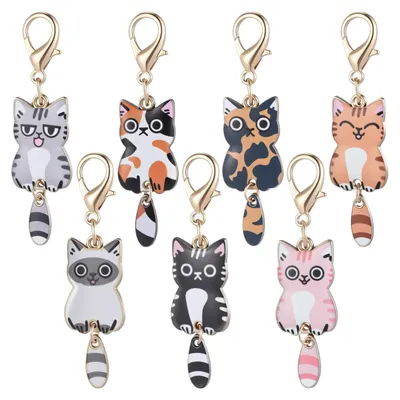 Schlüsselanhänger-Set mit 7 Katzenmotiven