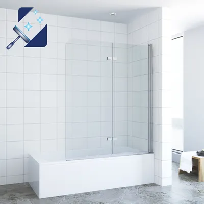 Produktbild von Duschabtrennung Duschtrennwand für Badewanne 120 x 140 cm Faltbar Badewannenfaltwand Duschwand Glas Badewannenabtrennung Badewannenaufsatz 2 Teilig 5 mm klarglas mit Nanobeschichtung
