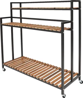 Obrázek produktu pro Regál na rostliny, třípatrová konstrukce, pohyblivý s univerzálními kolečky, černý