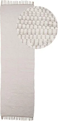 Productafbeelding van Handgeweven katoenen Kelim-tapijt, effen vloerkleed, wit, 60 x 180 cm
