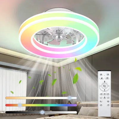 Produktbild von Deckenventilator mit Beleuchtung leise, LED Deckenleuchte dimmbar 3000–6500K RGB, 6 Stufen, Fernbedienung,Timer, Schlafzimmer Ventilator flach 16 Zoll