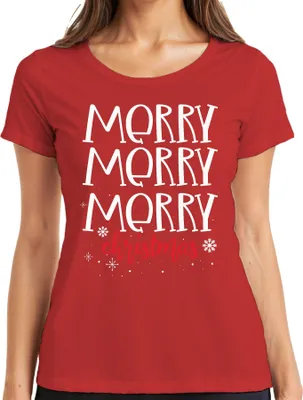Produktbild von Merry Merry Merry Christmas - Weihnachten Weihnachtsgeschenk Christmas Damen T-Shirt, Rot, XL