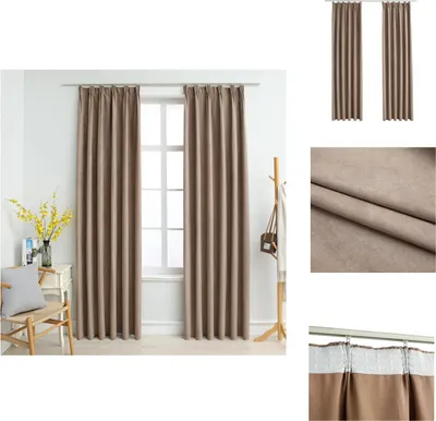 Image de vidaXL Rideaux occultants avec crochets 2 pcs. Taupe 140x175 cm - Rideaux et voilages