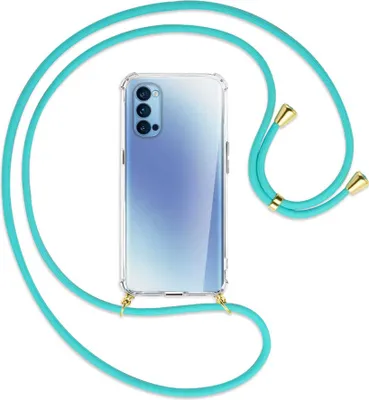 Produktbild von Handykette Backcover-Schutzhülle mit Band (Metall goldfarben) für Oppo Reno5 4G/5G - türkis