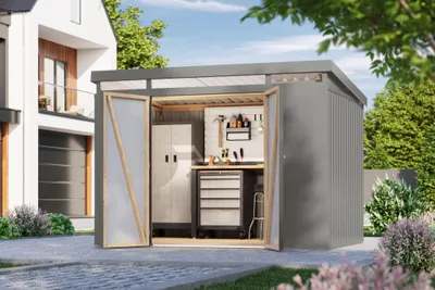Produktbild von Gartenhaus Metall Metallgerätehaus Metallgartenhaus IRIDIUM 3 Metallhaus graualuminium 290x209x213 cm
