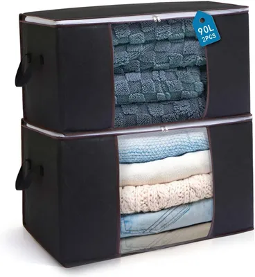 Immagine prodotto di Set di 2 sacchi per la conservazione, capacità 90 litri, pieghevoli, ideali per abbigliamento e coperte