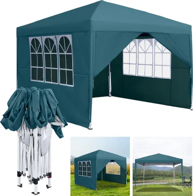 Produktbild von LZQ 3x3m Faltpavillon Pavillon Faltbar mit 4 Seitenwänden, Gartenpavillon Gartenzelt, wasserdicht, UV-Schutz, Partyzelt, inkl .Tasche, Grün