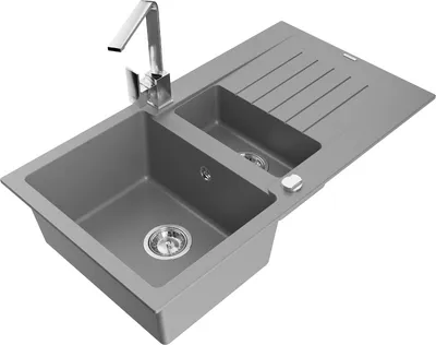 Produktbild von Mexen Matias 1,5-Becken-Granitspüle mit Abtropffläche und Mischbatterie Rita, Grau - 6502-71-670300-00