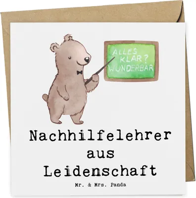 Produktbild von Mr. & Mrs. Panda Glückwunschkarte Nachhilfelehrer Leidenschaft - Weiß - Geschenk, doppelkarte, Nachhilfeunterricht, anlasskarte, Grußkarte, Klappkarte, Witzig, faltkarte