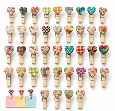 Productafbeelding van Houten wasknijpers - Hartvormige mini-fotoknijpers - Decoratie en knutselen - 50 stuks - 3,5 x 0,7 cm