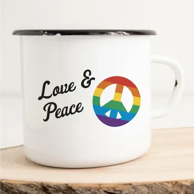 Produktbild von Huuraa Emaille Tasse Love & Peace Geschenk Kaffeebecher Vintage 300ml Love & Peace Präsent