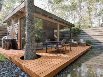 Produktbild von WOODTEX | 1,55 m | Braun 21 mm Terrassendiele Afrikulu, Klick System, Wendediele glatte Oberfläche, Premiumsortierung astfrei, Tropenholz Dauerhaftigkeitsklasse 1, verdeckte Befestigung mit FixeGo möglich