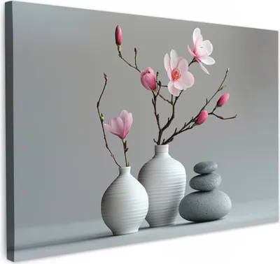 Produktbild von MuchoWow® - Leinwandbilder - Magnolie - Blumen - Rosa - Zen-Steine, Wandbild, Wanddeko Bilder Wohnzimmer, 30x20 cm