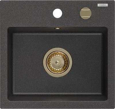 Immagine prodotto di Mexen Milo lavello in granito 1-vasca 435 x 410 mm, nero maculato, sifone dorato - 6505441000-76-G