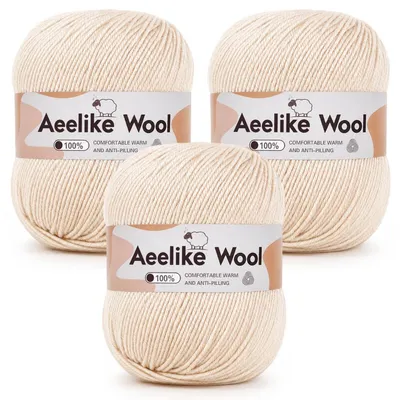 Productafbeelding van Merinowol garen voor breien, lichtbeige, set van 3, 100 gram per bol, 210 meter, 100% scheerwol