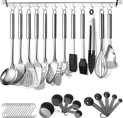 Produktbild von Berglander Küchenutensilien Set 38 teilig, Edelstahl Kochgeschirr Set, Küchenhelfer Kochgeschirr mit Utensilienhalter und Haken zum Aufhängen Spülmaschinenfest