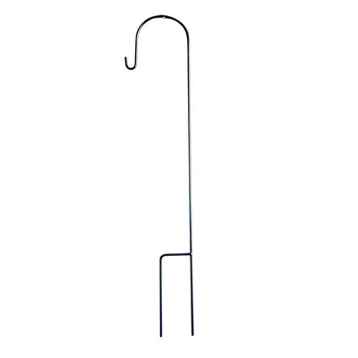 A black metal garden hook on a white background.