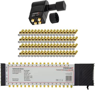 Produktbild von PremiumX Multischalter Set 5/32 Multiswitch SAT Rocket Quattro LNB 72x F-Stecker